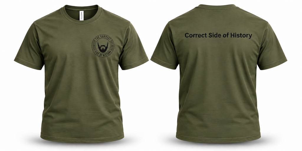 Olive Drab Green Correct Side of History T-shirt front and back
